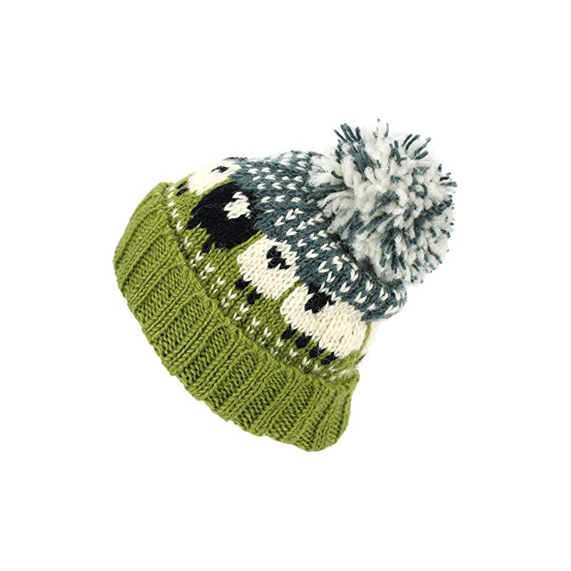 Loud Hats Wool Knit Bobble Beanie Hat Sheep Pattern &