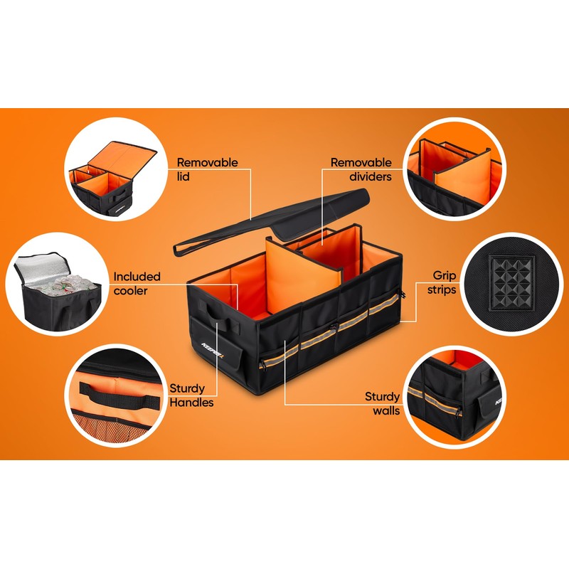 KEEPER Extra Large Trunk Organizer with Cooler, 70L, Multi-Compartment Collapsible