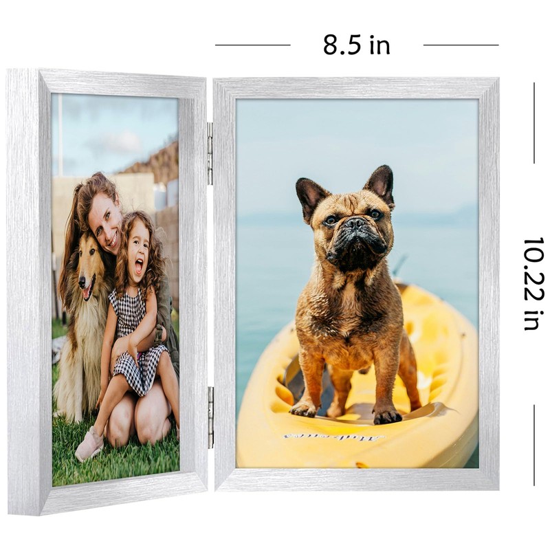 THCASITO 8x10 Double Picture Frame Vertical Wooden Hinged Photo Frame