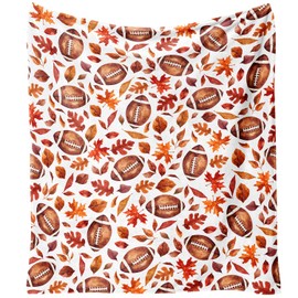Yiyhuxf Fall Thanksgiving Blankets,Football with Maple Leaves Farmhouse Blanket Throw,Thanksgiving Fall Flannel Fleece Throw Blanket for Home Living Room Couch Bed Chair or Dorm Decor 60"x50"