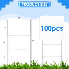 Therwen 100 Pcs Yard Sign Stakes 20'' x 10'' Metal H Stakes Heavy Duty Frame Wire Stakes Galvanized Lawn Sign Stake for 4mm 5mm Corrugated Advertising Board Yard Sign Garage Holder Decor