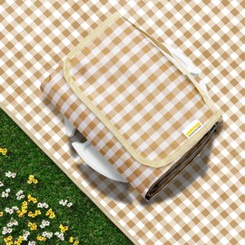 SAMSIER Large Outdoor Picnic Blankets Waterproof Foldable, Beach Blanket Sandproof Portable, Cute Picnic Mat Washable (Coffee, 60"×80")