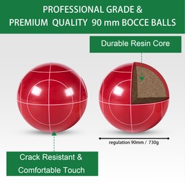 Pointyard Bocce Ball Set, 90mm Resin Bocce Ball Set with 8 Resin Bocce Balls/1 Pallino/Nylon Zippered Bag/Measuring Tape - Outdoor Lawn Games for Adults Family/Yard/Beach Game