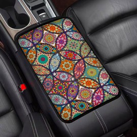 Car Center Console Cushion Pad, Geometric Mandala Universal Armrest Cover Pad, Protect from Pet Claws, Dirt, and Sticky Fingers, Comfortable Car Decor Accessories Fit for Most Cars, Vehicles, SUVs