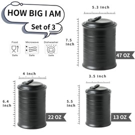 Nihow Food Storage Jar Sets: Ceramic Container with Air Tight Lid for Flour/Sugar/Rice/Coffee/Cookies/Candy - Seal Damp-proof Canister for The Kitchen - Set of 3 （Matte Black）