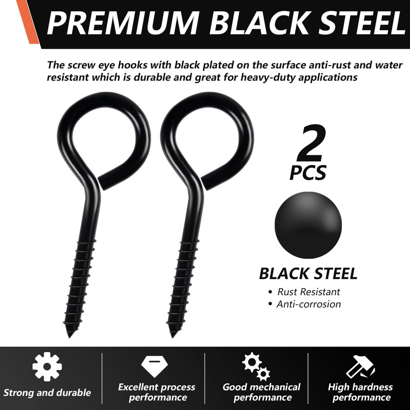 6 Inch Black Eye Hooks Screw Heavy Duty Self Tapping