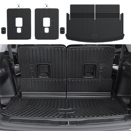 HOUCLEMIC Cargo Mat for 2021-2025 Jeep Grand Cherokee L, All Weather TPE Car Mats Rear Cargo Liner Trunk Mat with Seat Back Cover for 2025 Jeep Grand Cherokee L Accessories