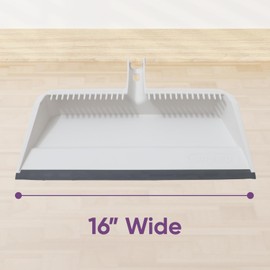 Superio 4-Pack Wide Plastic Dustpan with Comb - 16" Wide, Rubber Lip, Broom Handle Clip, White