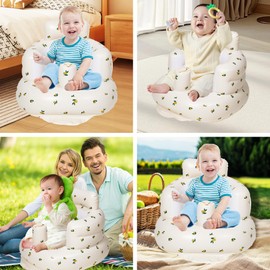 Inflatable Baby Seat Blow up Chair Inflatable Infant Chair for Babies 3-36 Months Learn to Sit up Floor Seat Bliss Built in Air Pump Olive Flower