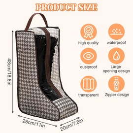 Pack of 2 Boot Bag Riding Boots, Portable Boot Bag with Handle, Shoe Bag for Home and Travel, Shoe Bag for Boots Storage, Shoe Bag for Waterproof and Dustproof with Zip, brown, Pattern of squares