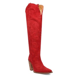 Dingo Womens Primadonna Embroidered Snip Toe Zippered Casual Boots Over the Knee High Heel 3" & Up - Red - Size 7.5 M