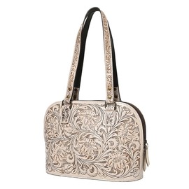 American Darling Western Leather Tote Bag Hand Tooled Floral Carved Purse with Quilted Back & Tooled Straps for Women