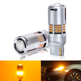 MIRUNNY Newest 7440 Switchback LED Light Bulbs Built-in Canbus Resistors & Fan,1200 Lumens 54-SMD 27W/ Projector Replacement for Turn Signal Lights, Amber Yellow