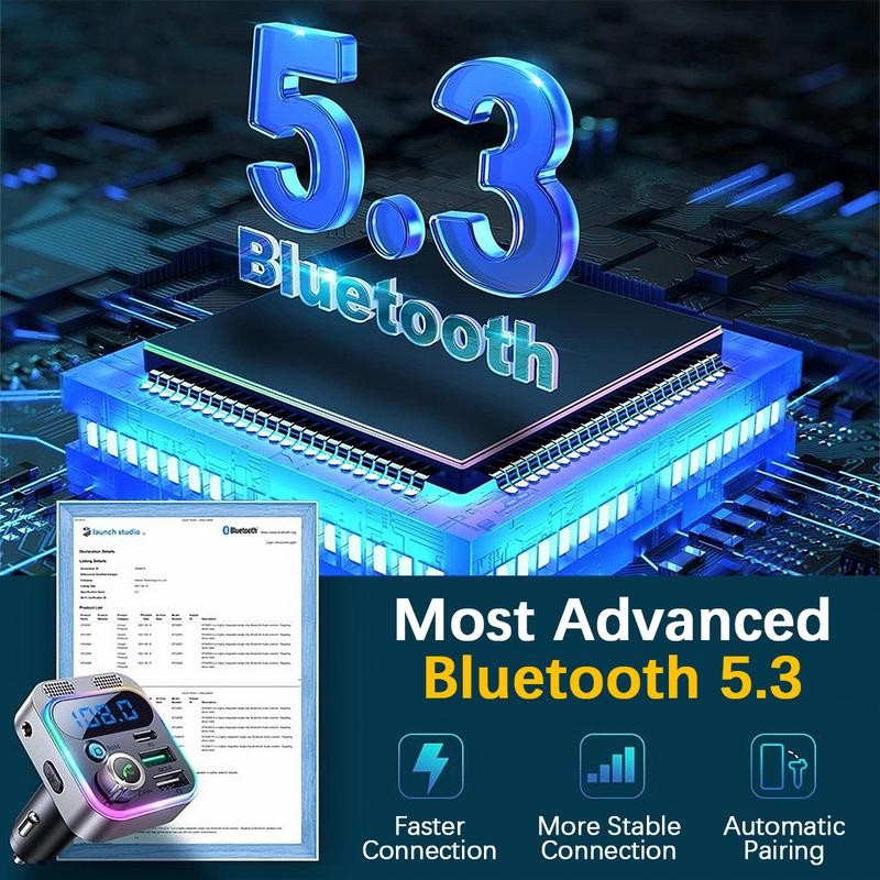 Multifunctional car FM transmitter with ambient light, BASS hands-free car