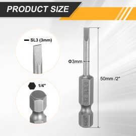 HARFINGTON 4pcs SL3 Slotted Screwdriver Bits 3mm Slotted Tip 1/4" Hex Shank 50mm (2") Long Magnetic Flat Head S2 Steel Screw Driver Drill Bits Industrial Power Screwdriver Bit