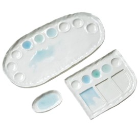 Myweyde 5-9in Ceramic Watercolor Mixing Palette, Square Porcelain Watercolor Palette, Porcelain Watercolor Palette, Ceramic Artist Paint Palette for Watercolor Gouache (3Pcs)