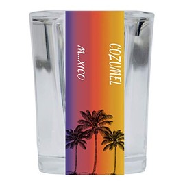 R and R Imports Cozumel México 2 Ounce Square Shot Glass Palm Tree Design 4-Pack