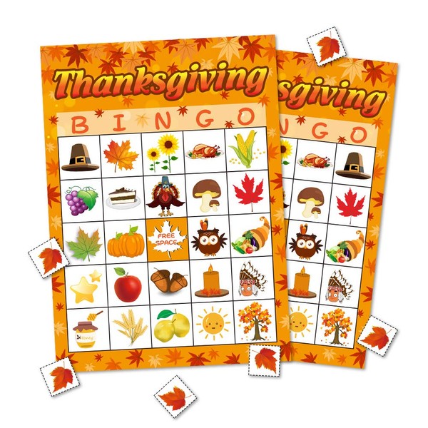 Thanksgiving Day Bingo Game Party Supplies Gift for Kids Adult 24 Player