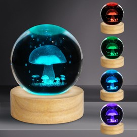 PYMIN3D 3D Mushroom Crystal Ball Night Light 2.4in Mushroom Figurines Decor Table Lamp with 16 Colors Change Mushroom Stuff for Room Birthday Christmas Mushroom Gifts for Women Friends Kids