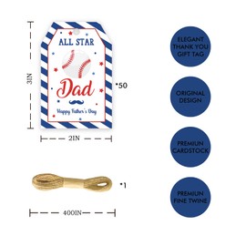 50pcs All Star Dad Thank You Tags, Happy Father's Day Tag with String for Daddy, Best Dad Ever Thank You Paper Tags for Father's Day Party Favors