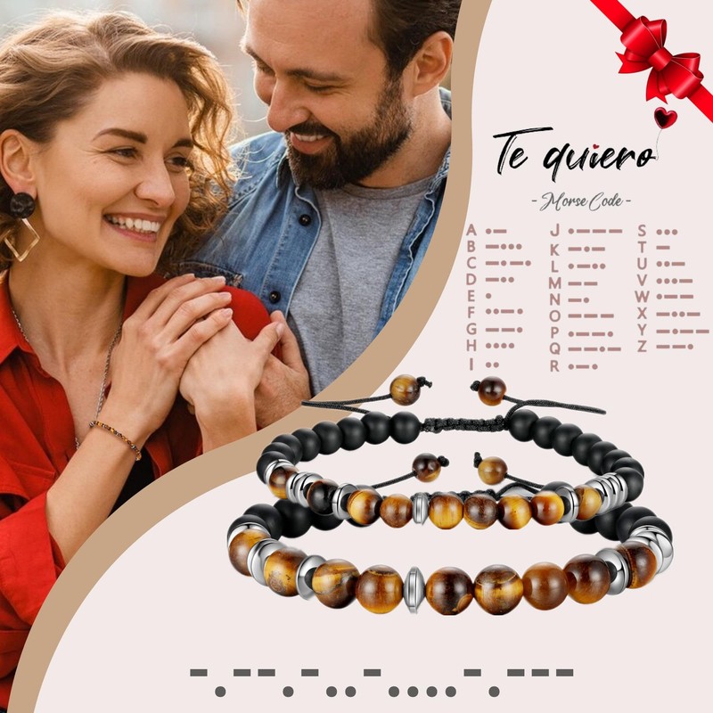 Jbniuay Pulsera de código Morse, pulsera de pareja., tiger eyes