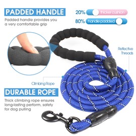 BAAPET 2/4/5/6 FT Dog Leash with Comfortable Padded Handle and Highly Reflective Threads for Small Medium and Large Dogs (5FT-1/2'', Navy Blue)