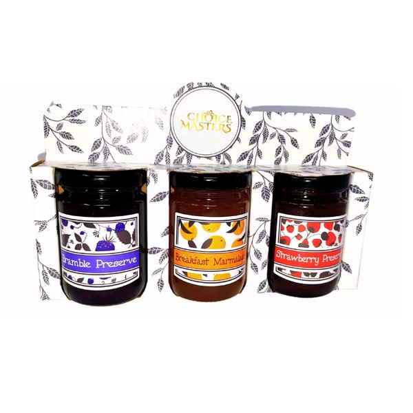 Christmas Gift - Choice Masters Father's Day Traditional Triple Jar Preserve / Marmalade Traditional Afternoon Tea Time Mini Hamper Set - 350g - Suitable for Vegetarians