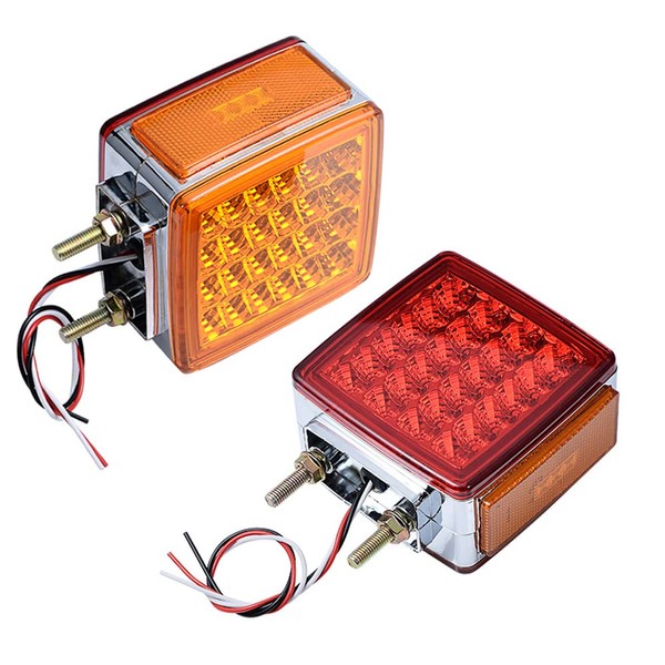 amopacorp 2pcs 4" Square 51-LED Dual Face Amber Red Stop