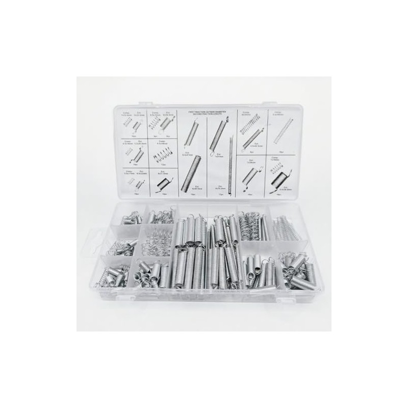 200PCS Spring Assortment Kit, Zinc Plated Extension and Compression Spring