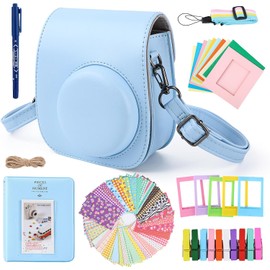 Funda para Cmara Compatible con Mini 12,Funda de cuero de alta calidad, Funda protectora para cmara con correa, lbum, bolgrafo, filtro, marcos de fotos coloridos y marcos colgantes(Azul)