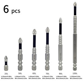 Nlvnmv 6 Pcs Magnetic Phillips Screwdriver Bit Set, 1/4 IN (6.35 MM) Hex Shank, Anti-Slip Alloy Steel Cross Driver Bits for Power Screwdrivers & Impact Drills