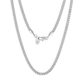 KRKC&CO 3mm Mens Cuban Link Chain Necklace, Silver Color Stainless Steel Necklace, Anti-Tarnish Anti-Allergies, Hip Hop Miami Rapper Necklaces for Men Homme