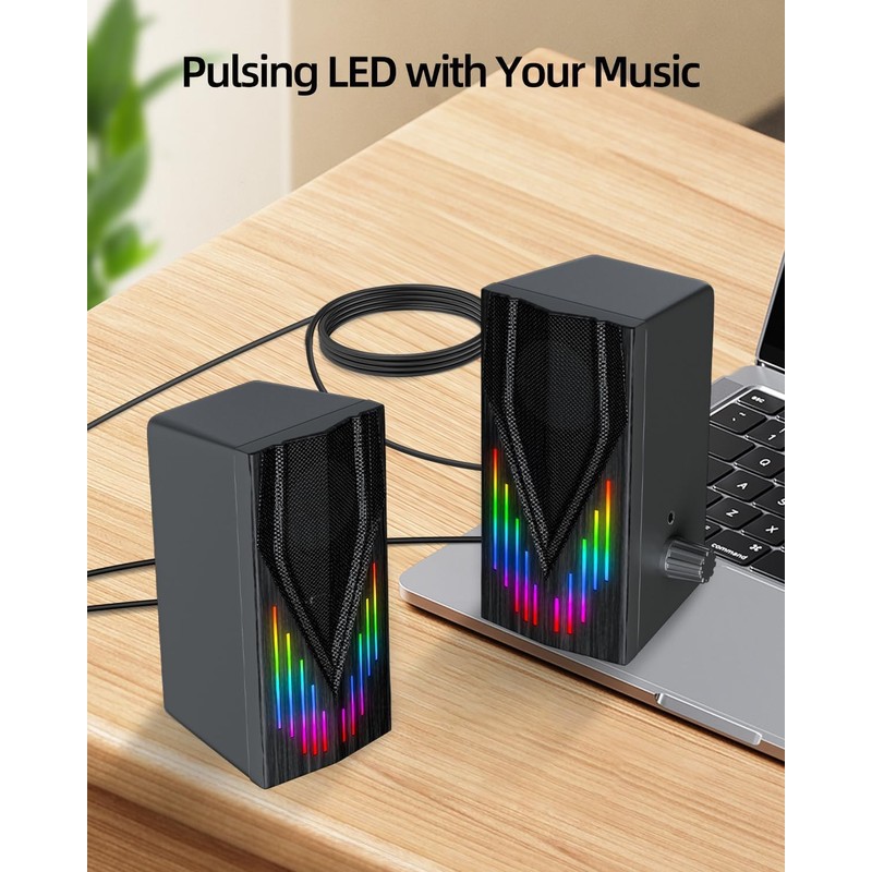 Uakinat Computer Speakers with 6 Colorful RGB Lights,USB Powered 3.5mm