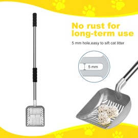 Stainless Steel Cat Litter Scoop with Extended Handle, 31.5 inch Long, Non-Slip Grip, Sturdy Mesh Scooper,Detachable Design