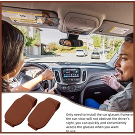 2Pack Car Sunglasses Holder Glasses Hanger Clip for Car Sun Visor with Magnetic Leather Adsorption (Brown)