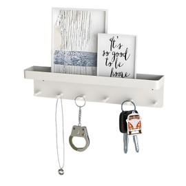 Key Holder Wall Mount,White Key Rack with Tray Key Organiser 6 Hooks,Suitable for Entrance Rooms and Corridors House Decor