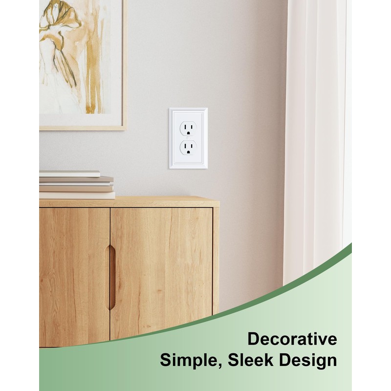 6-Pack Duplex Outlet Cover Plate, Decorative Pure White Switch Plates