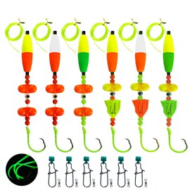 Eupheng Catfish Rig Catfish Float Rigs, Catfishing Tackle Floats with Rattler Beads Snaps, Colorful Santee Cooper Rigs for Catfish Fishing 5/0 6/0 8/0 Glow in Dark Circle Hooks(6PCS)