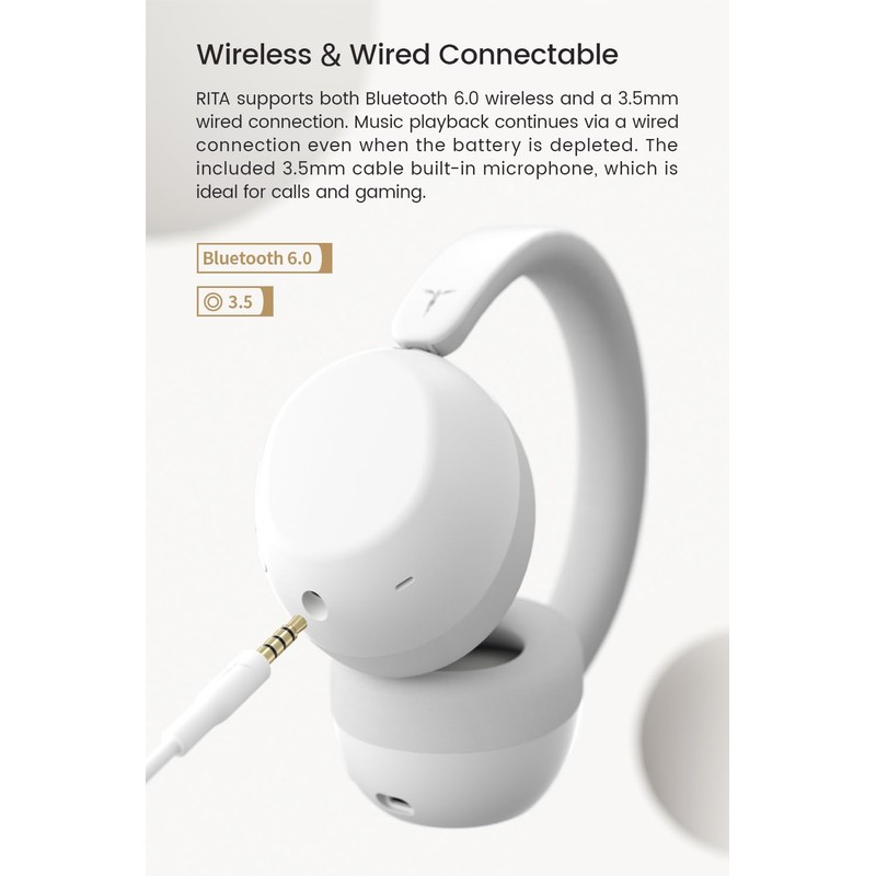 RITA Bluetooth Gaming Headphones, ANC ENC High-Resolution, 92h Playback