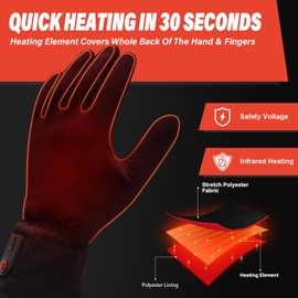 Dr.Warm Heated Glove Liners, Rechargeable Heated Gloves Electric Battery Heating Riding Ski Snowboarding Hiking Cycling Hunting Touchscreen Thin Gloves Hand Warmer