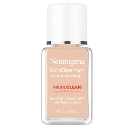 Neutrogena SkinClearing - Base líquida libre de aceite para combatir el acné y las imperfecciones con ácido salicílico al 0.5%, medicamento para el acné, maquillaje que controla el brillo para piel