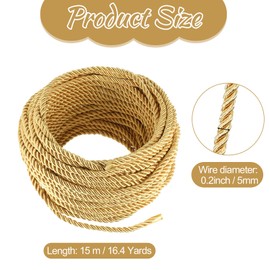 5mm 21 Yards Gold Rope Cord for Sewing and Crafting, 3-Ply Twisted Cords Shiny Graduation Cord Nylon Decorative Silk String for Home Decor Upholstery Curtain Tieback Bag Drawstrings