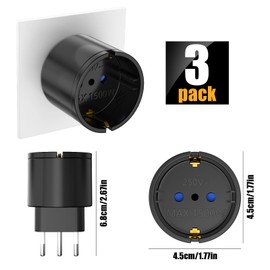 Travel Adapter, Pack of 3 DE to IT Travel Plug Adapter 2 Pin Europe to 3 Pin Italy Plug Type L Schuko Adapter EU to Italy Chile, Black
