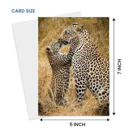 90210 Exotics Animal Nature-Themed Greeting Card, Larger Size with Backside Image & Blank Inside - Unique Mother's Day Card for Nature & Animal Lovers Collections - Leopard card