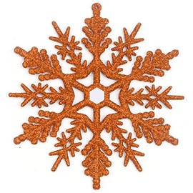 YYCRAFT 6pcs Large Glitter Snowflake Ornament 10 Inch for Christmas Tree Decoration-Orange
