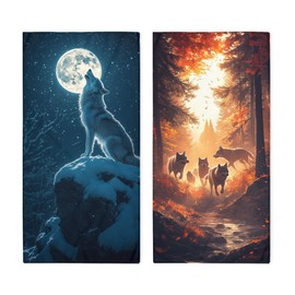 Poytmtiy Wolf Hand Towels for Bathroom Wolf Pack Moon Howling Animal Wildlife Bathroom Kitchen Towel Lightweight Breathable Face Towel for Gym Hotel Sport Decor 14"x28"