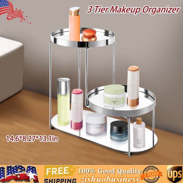 Bathroom Cosmetic Tray 3-tier Freestanding Shelf Rack Lipstick Trinkets Display