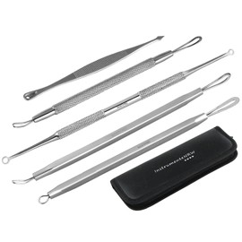 InstrumenteNrw Skin Care Tool Set - Comedone Squeezer Blackhead Remover Pimple Remover Set for Whitehead Acne on Nose and Face - 5 Pieces Stainless Steel with Case