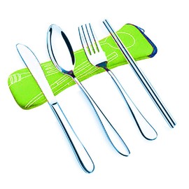 KIRALOVE Travel cutlery holder - case - without cutlery - fabric - picnic - case for travel - camping - green color - fork holder - spoons bugs bunny