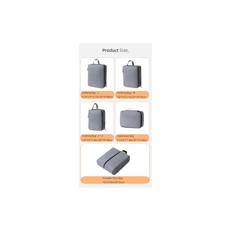 6-Pcs Compression Packing Cubes, light travel luggage organizer packaging bag,